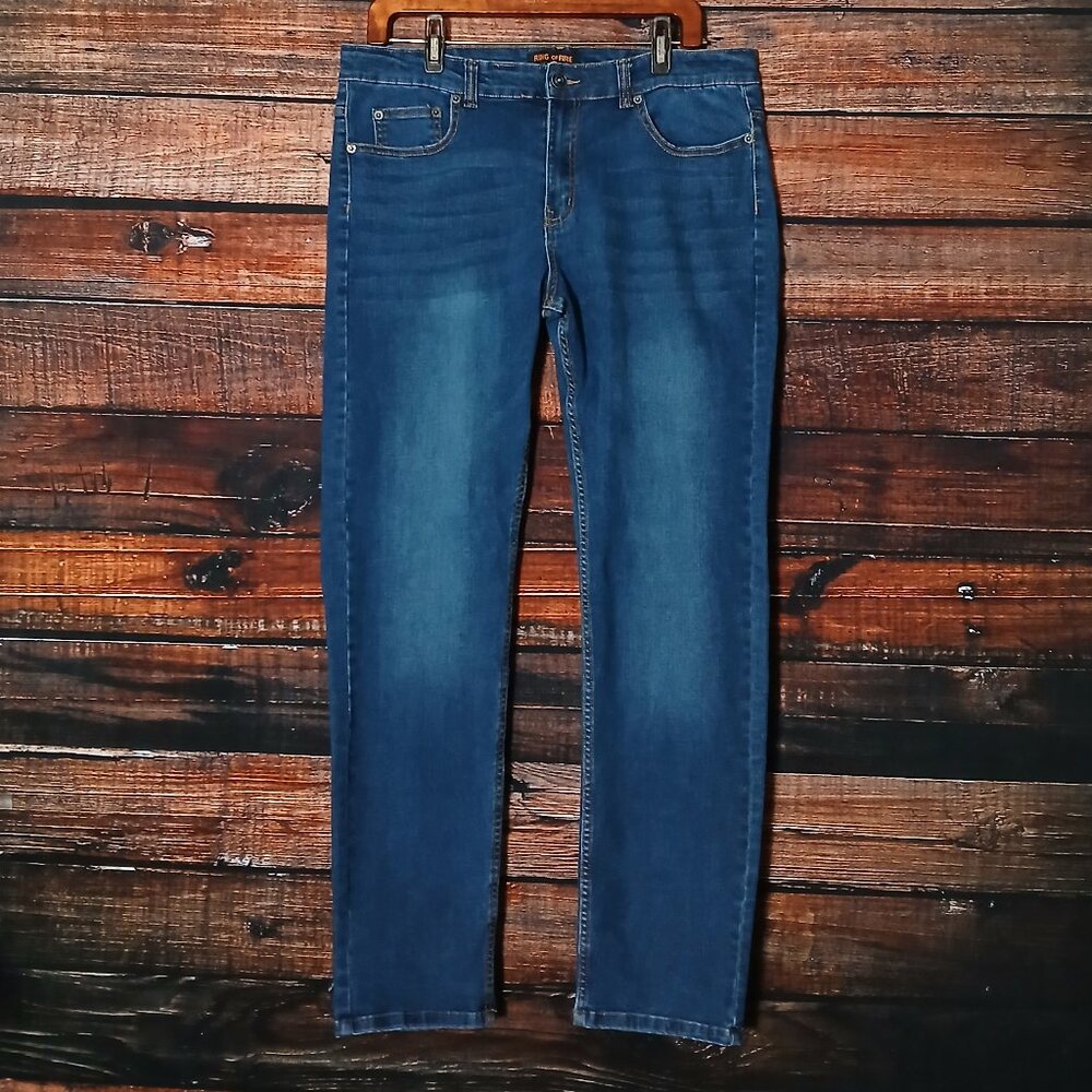 Ring of Fire Jeans Mens 34X30 Slim Straight Dark Blue Denim Stretch